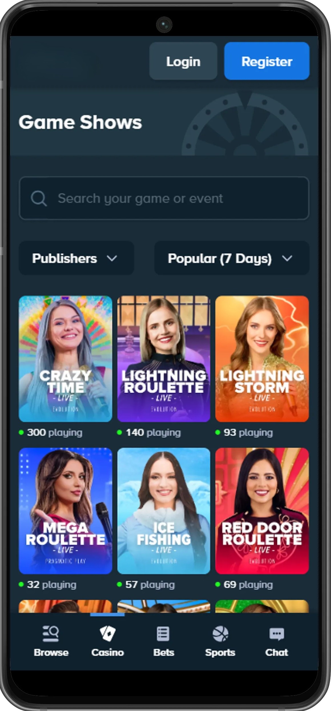 Stake mobile casino platform view